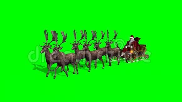 圣诞老人雪橇和驯鹿动画1绿色屏幕视频的预览图