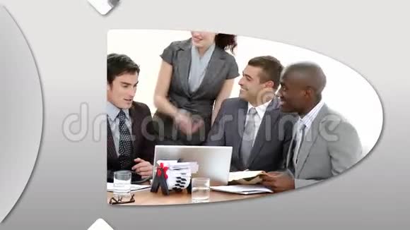 蒙太奇在工作中展现自信的商业团队视频的预览图