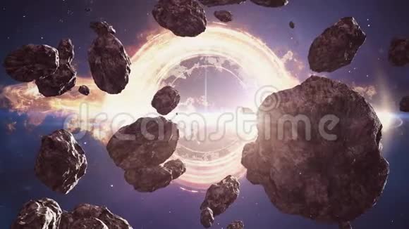 光围绕着太空和小行星上的黑洞视频的预览图