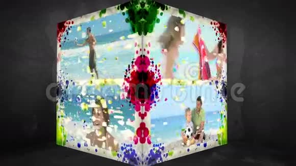 家庭海滩假日3D动画立方体视频的预览图