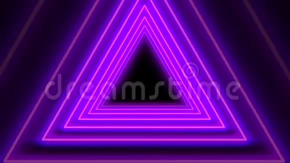 美丽的紫色霓虹抽象三角隧道无缝背景视频的预览图