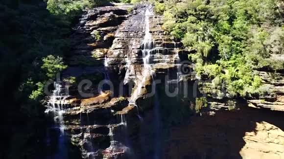 漫山遍野森林中的小河和瀑布高空俯视图视频的预览图