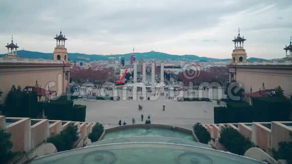 西班牙巴塞罗那主皇宫喷泉全景4k时间间隔视频的预览图