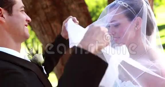新郎揭开新娘的面纱亲吻她视频的预览图