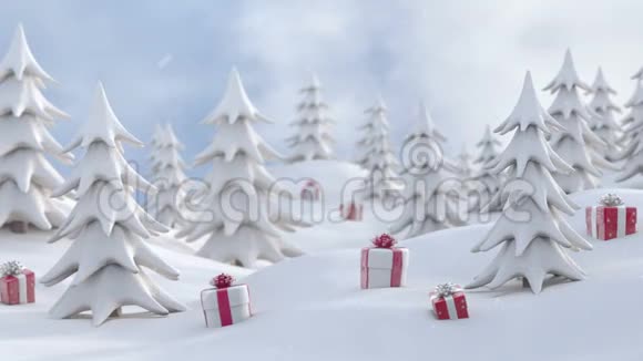 冬季圣诞节背景雪松和圣诞礼品盒视频的预览图