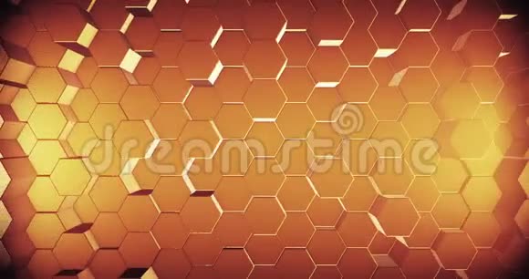 抽象几何蜜金六边形背景4k无缝环三维渲染视频的预览图