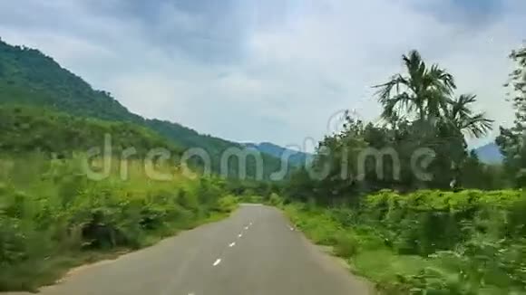 照相机沿着乡间公路经过热带植物视频的预览图