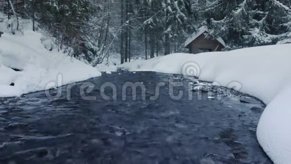 冬季森林中的河流视频的预览图