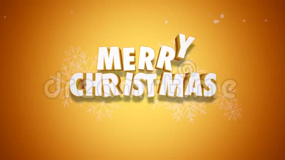 动画特写圣诞快乐文字和黄色背景的钟声视频的预览图