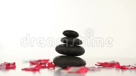 黑色的石头和花瓣转动视频的预览图
