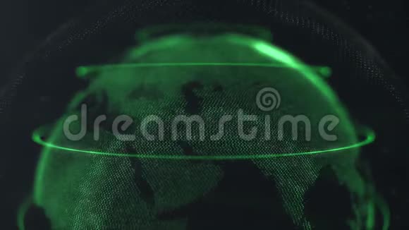 点的未来派球全球化界面球体周围的绿色环圈颜色精度圈状球体放大视频的预览图