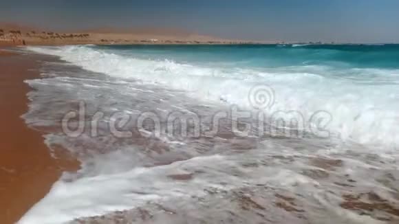 沙滩上大风日海浪翻滚4k视频视频的预览图