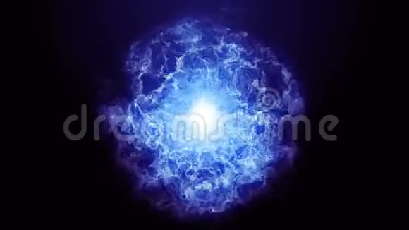 蓝色发光抽象能量球黑色背景上有火视频的预览图