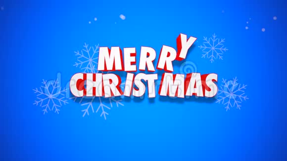动画特写圣诞快乐文字和圣诞老人带着蓝色背景的礼盒视频的预览图