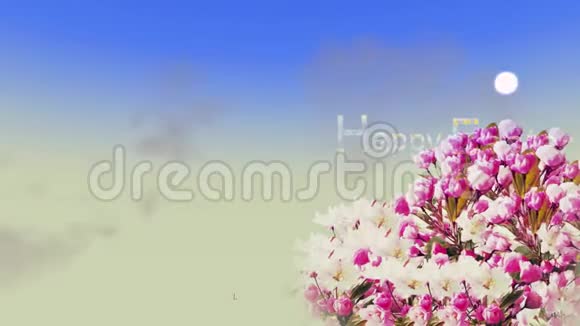 春暖花开的动画复活节快乐卡片和动人的文字视频的预览图