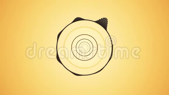 抽象圆旋光谱波设计黄色背景上黑色振动无缝环路动画视频的预览图