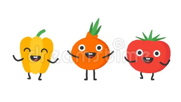 设置跳舞的蔬菜胡椒洋葱番茄循环动画阿尔法频道视频的预览图