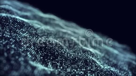 蓝色数字波背景抽象标题模糊动画的粒子无缝相机放大视频的预览图