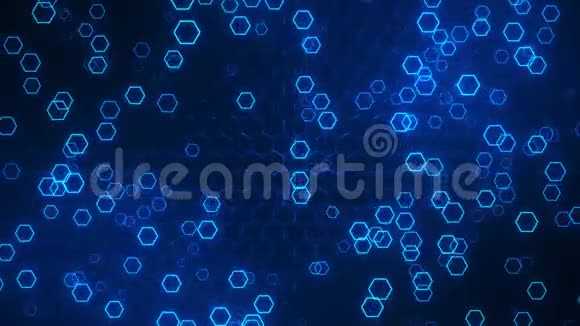 蓝色发光六边形环形抽象运动背景视频的预览图