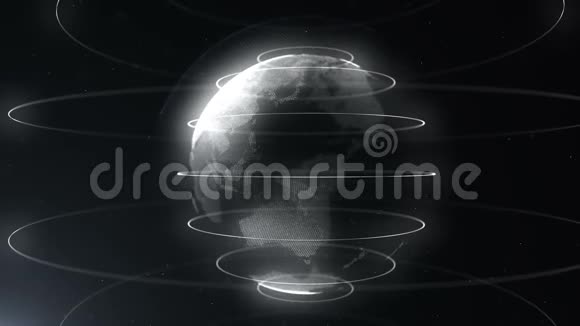 白色抽象球体与线条相连的白点全球化界面行星在中心盘旋关闭视频的预览图