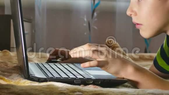 少年笔记本电脑上网玩躺在床上视频的预览图