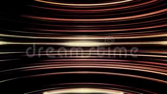 抽象的未来主义橙色霓虹灯弯曲线条闪烁在黑色背景运动平面设计动画3d曲线视频的预览图