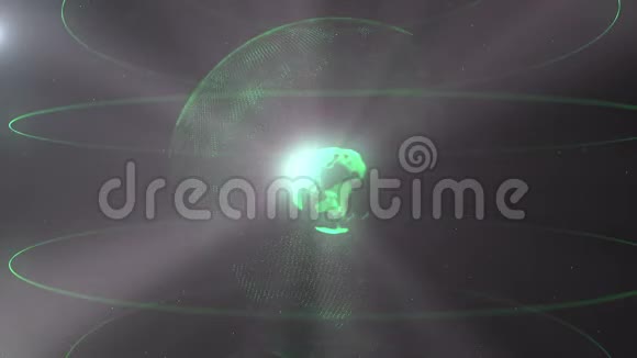 点的未来派球全球化界面球体周围的绿色环圈颜色精度绿色球体视频的预览图