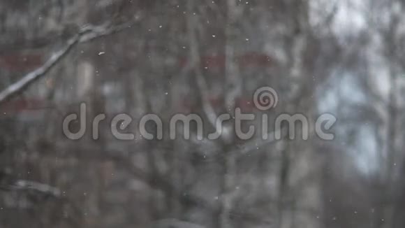 窗外的雪花在模糊的背景上视频的预览图