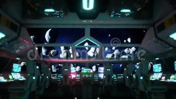 太空船未来主义的内部从小木屋看到流星银河旅行概念视频的预览图