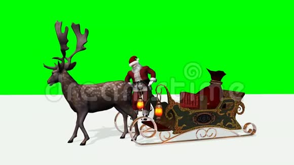 圣诞动画圣诞老人驯鹿雪橇1绿色屏幕视频的预览图