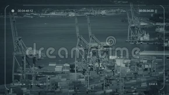 中央电视台繁忙的港口与数百个板条箱视频的预览图