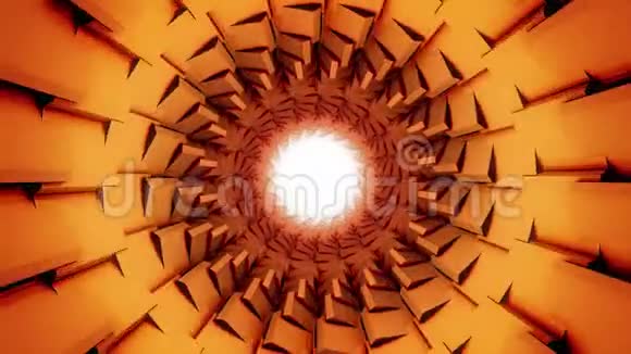 抽象旋转明亮隧道与白光在其中心无缝回路动画不寻常的橙色隧道视频的预览图