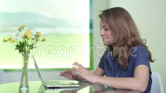 Skype视频会议上的漂亮女商人视频的预览图