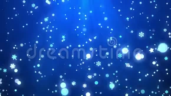 蓝色的圣诞雪花星星和灯光的背景视频的预览图