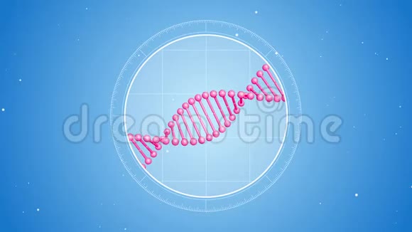旋转粉红色DNA分子从未来的视角进入显微镜视频的预览图