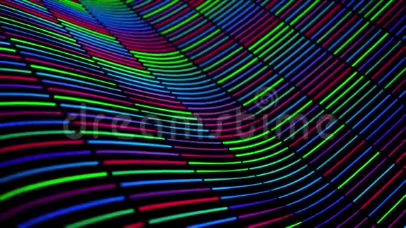 黑色背景下短霓虹灯条纹移动波的抽象动画动画无缝环动画视频的预览图