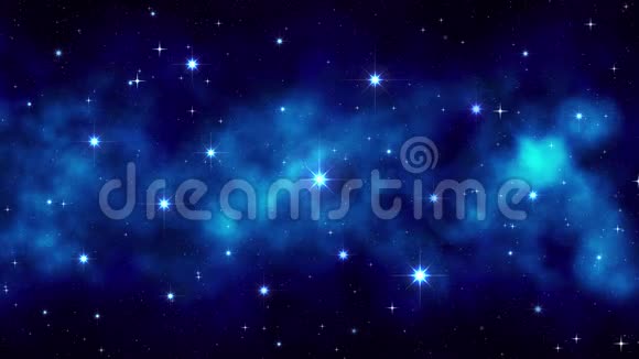 夜空深蓝色动态宇宙背景明亮的大闪烁恒星星云无缝环视频的预览图
