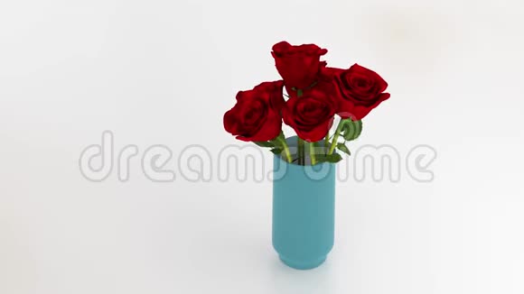 浅蓝色花瓶五朵大红玫瑰无限旋转视频的预览图