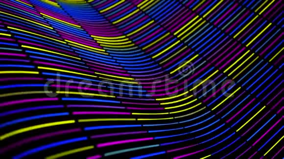 黑色背景下短霓虹灯条纹移动波的抽象动画动画无缝环动画视频的预览图