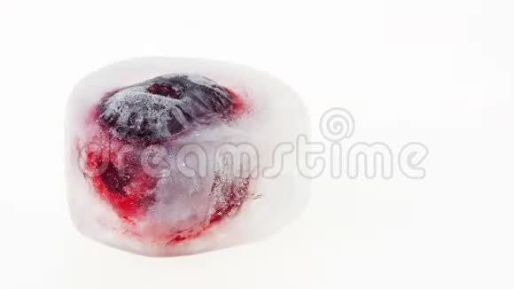 融化冰块内的红色成熟樱桃果实浆果视频的预览图