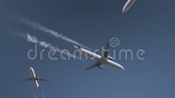 飞行飞机显示基辅字幕前往乌克兰概念介绍动画视频的预览图