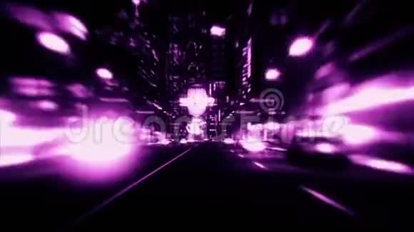 3D紫色城市之夜灯光VJ循环运动图形背景视频的预览图