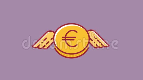 以箭射下的飞行欧元硬币动画货币贬值概念平面设计风格高清动画与灰色视频的预览图