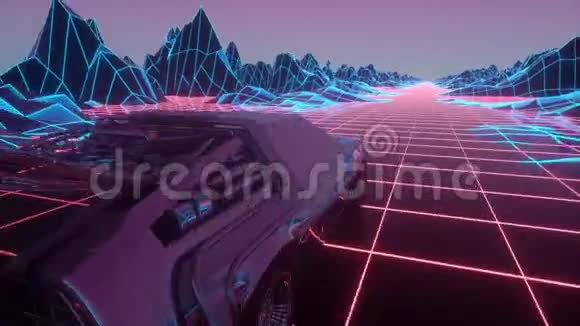 复古派80年代风格的科幻车背景无缝循环三维视频动画视频的预览图