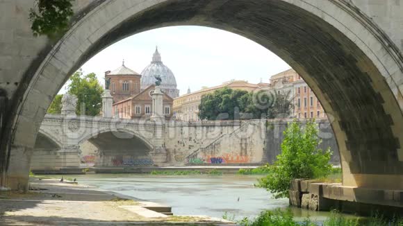 城市景观与石鸟泰伯河罗马意大利4K视频的预览图