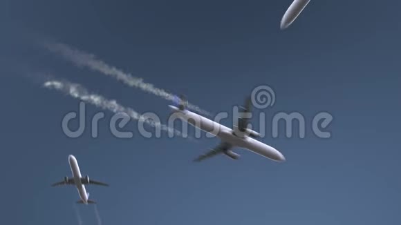 飞行飞机显示吉大港字幕前往孟加拉国概念介绍动画视频的预览图