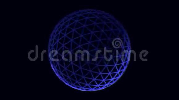 白色和蓝色旋转球体动画在黑色背景上无缝循环霓虹灯形成的旋转透明球视频的预览图
