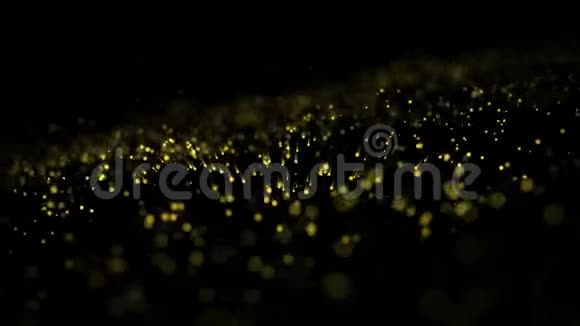 4K黑色背景上带有恒星的粒子金尘的波运动抽象背景金运动无缝环视频的预览图