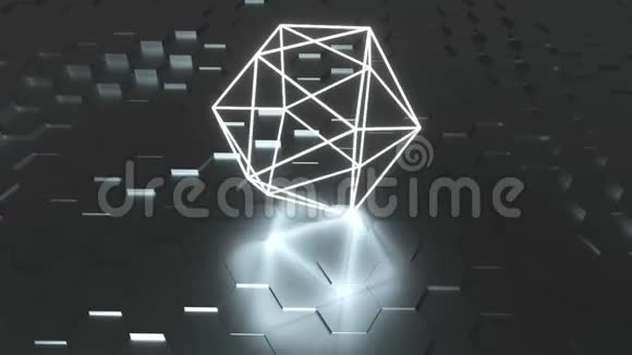 氖原子符号表面有反射未来三维渲染背景二十面体几何形状视频的预览图
