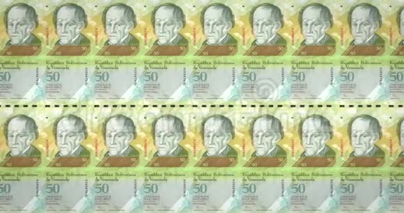 50张委内瑞拉玻利瓦尔共和国钞票在屏幕上滚动现金循环视频的预览图